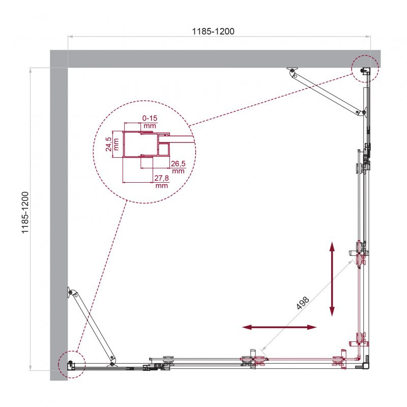 Душевой уголок без поддона хром 120x120см Belbagno LUCE-A-22-100+20-C-Cr