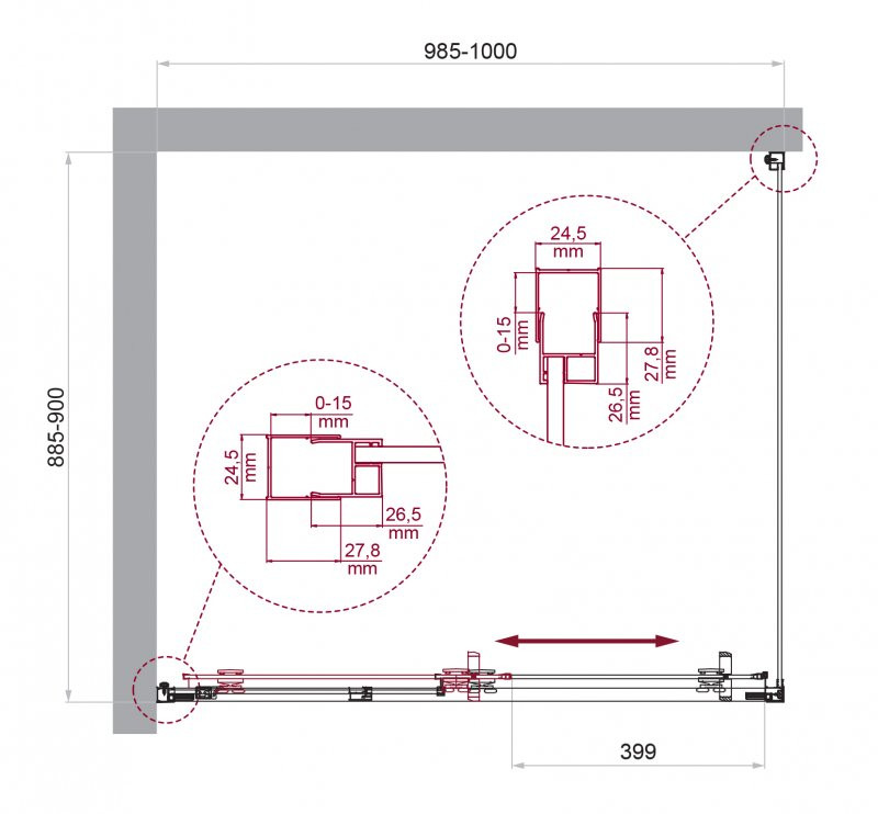 Душевой уголок без поддона хром 100x90см Belbagno LUCE-AH-1-100/90-C-Cr