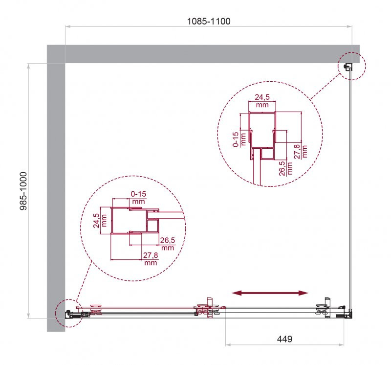 Душевой уголок без поддона хром 110x100см Belbagno LUCE-AH-1-110/100-C-Cr