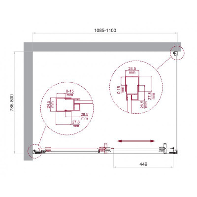 Душевой уголок без поддона хром 110x80см Belbagno LUCE-AH-1-110/80-C-Cr