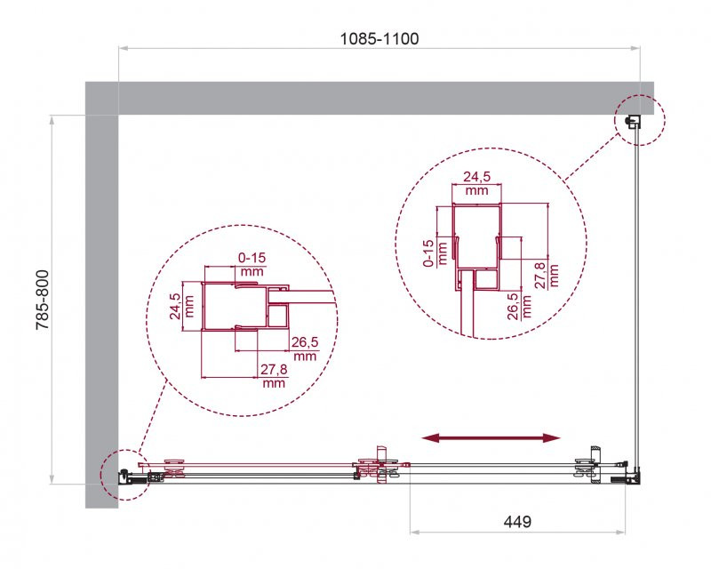 Душевой уголок без поддона хром 110x80см Belbagno LUCE-AH-1-110/80-C-Cr