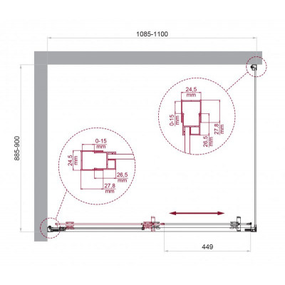 Душевой уголок без поддона хром 110x90см Belbagno LUCE-AH-1-110/90-C-Cr