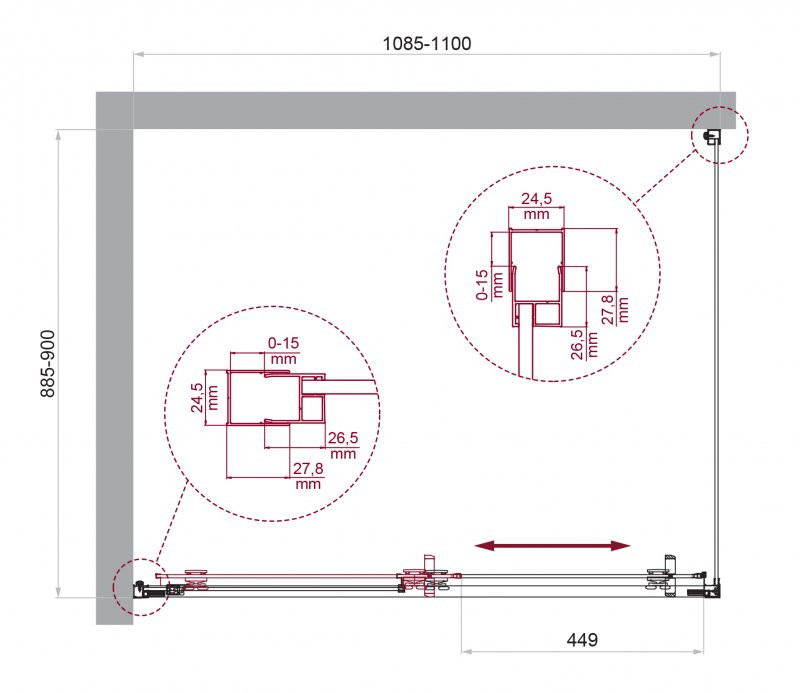 Душевой уголок без поддона хром 110x90см Belbagno LUCE-AH-1-110/90-C-Cr