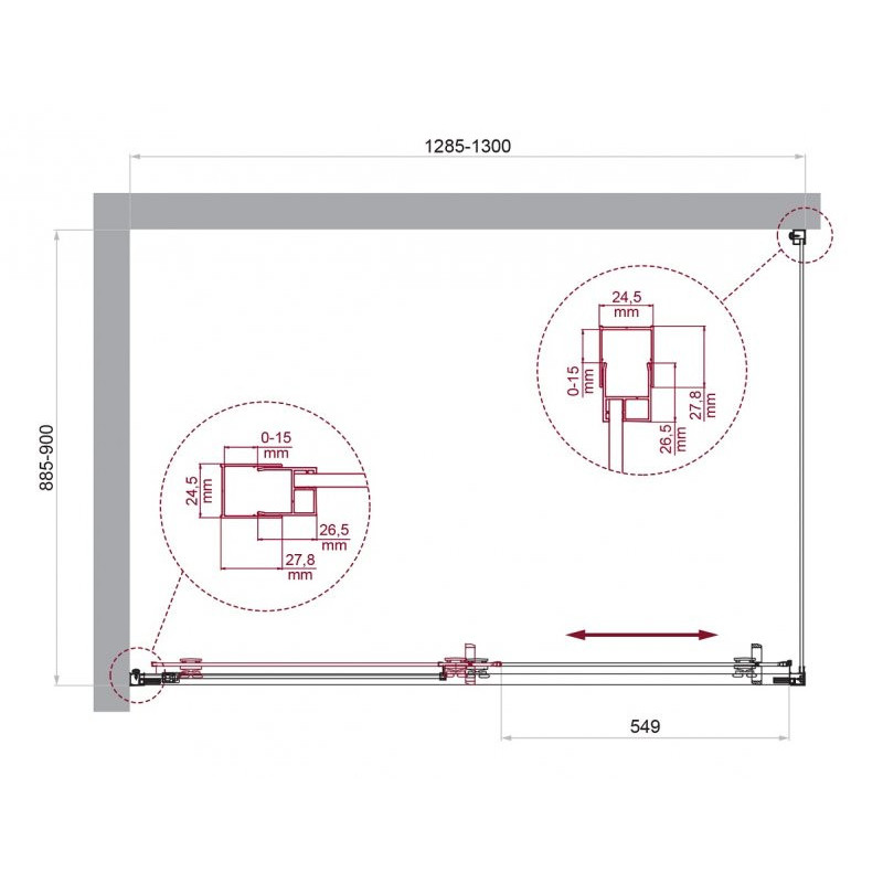 Душевой уголок без поддона хром 130x90см Belbagno LUCE-AH-1-130/90-C-Cr