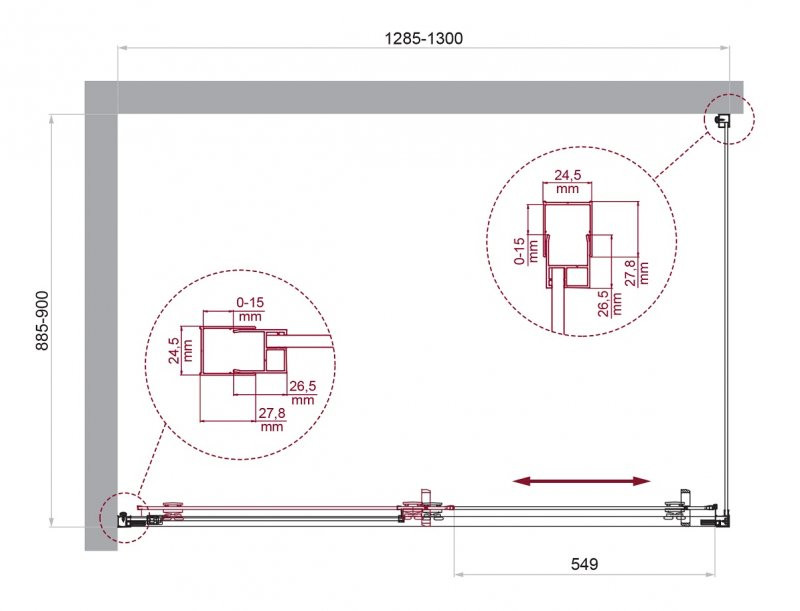 Душевой уголок без поддона хром 130x90см Belbagno LUCE-AH-1-130/90-C-Cr