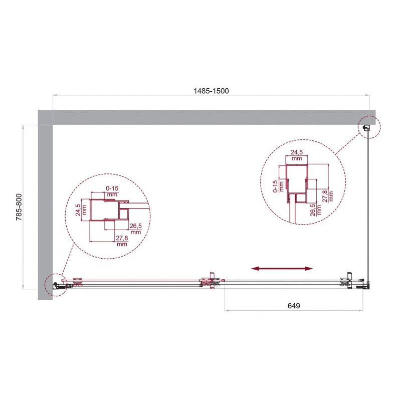 Душевой уголок без поддона хром 150x80см Belbagno LUCE-AH-1-150/80-C-Cr