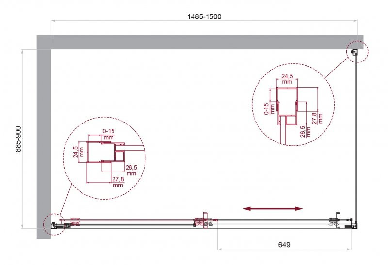 Душевой уголок без поддона хром 150x90см Belbagno LUCE-AH-1-150/90-C-Cr