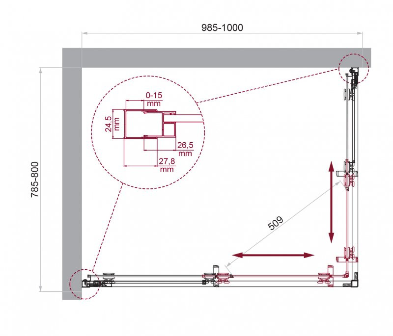 Душевой уголок без поддона хром 100x80см Belbagno LUCE-AH-2-100/80-P-Cr