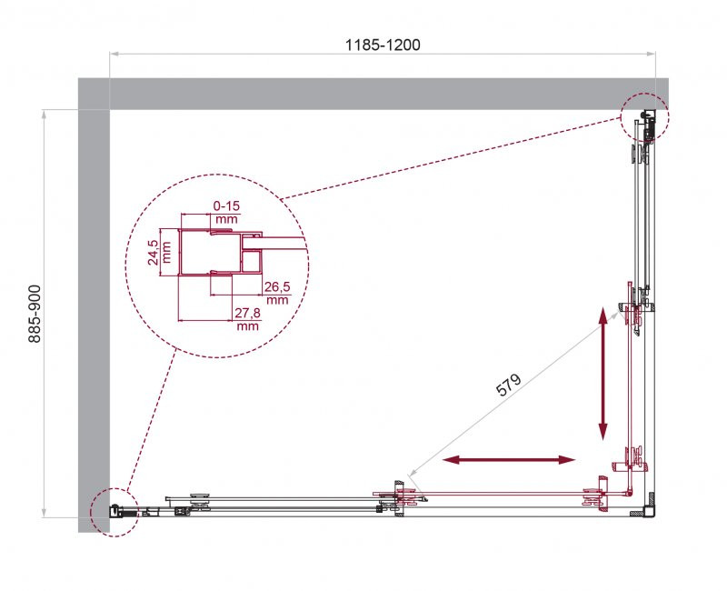 Душевой уголок без поддона хром 120x90см Belbagno LUCE-AH-2-120/90-C-Cr