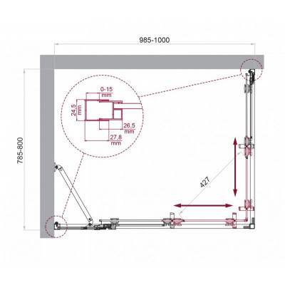 Душевой уголок без поддона хром 100x80см Belbagno LUCE-AH-21-100/80-C-Cr