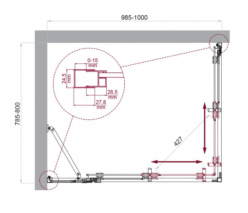 Душевой уголок без поддона хром 100x80см Belbagno LUCE-AH-21-100/80-C-Cr