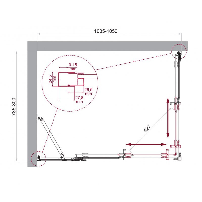 Душевой уголок без поддона хром 105x80см Belbagno LUCE-AH-21-105/80-C-Cr