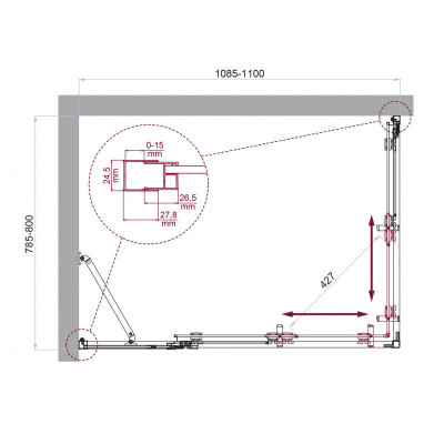 Душевой уголок без поддона хром 110x80см Belbagno LUCE-AH-21-110/80-C-Cr