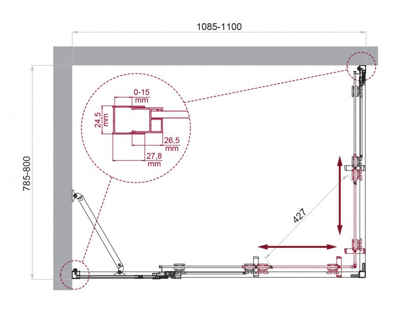 Душевой уголок без поддона хром 110x80см Belbagno LUCE-AH-21-110/80-C-Cr