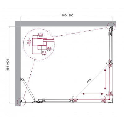 Душевой уголок без поддона хром 120x100см Belbagno LUCE-AH-21-120/100-C-Cr