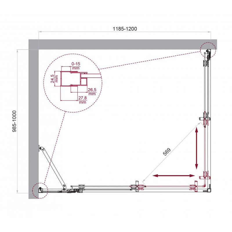 Душевой уголок без поддона хром 120x100см Belbagno LUCE-AH-21-120/100-C-Cr