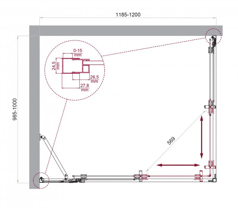 Душевой уголок без поддона хром 120x100см Belbagno LUCE-AH-21-120/100-C-Cr