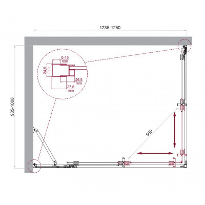 Душевой уголок без поддона хром 125x100см Belbagno LUCE-AH-21-125/100-C-Cr
