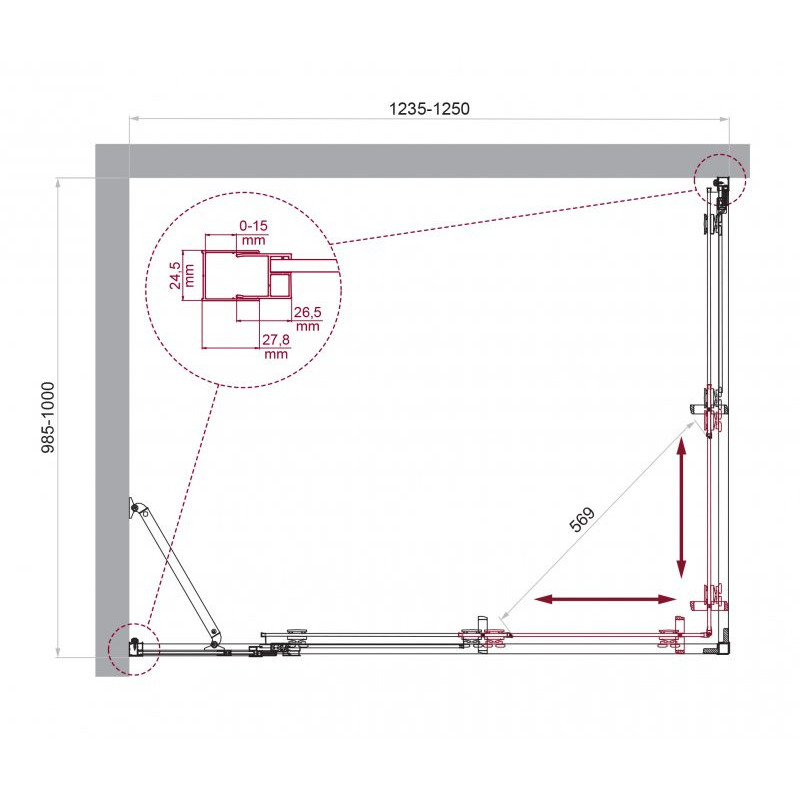 Душевой уголок без поддона хром 125x100см Belbagno LUCE-AH-21-125/100-C-Cr