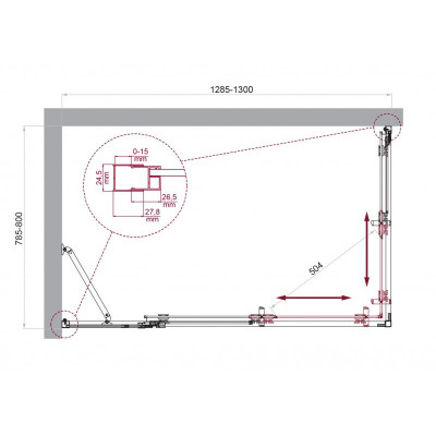 Душевой уголок без поддона хром 130x80см Belbagno LUCE-AH-21-130/80-C-Cr