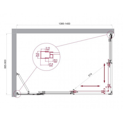 Душевой уголок без поддона хром 140x90см Belbagno LUCE-AH-21-140/90-C-Cr