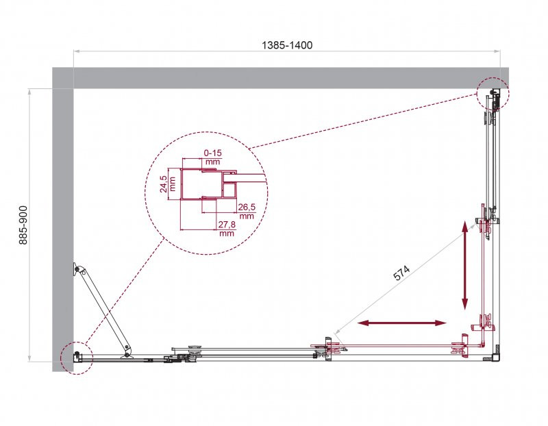 Душевой уголок без поддона хром 140x90см Belbagno LUCE-AH-21-140/90-C-Cr