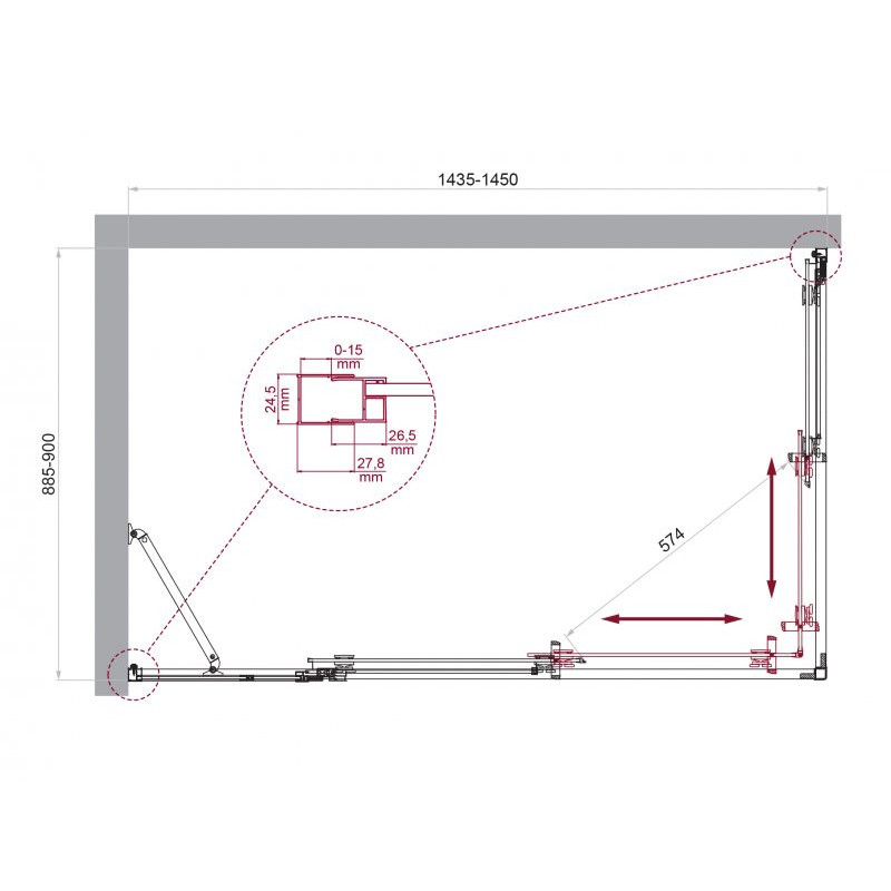 Душевой уголок без поддона хром 145x90см Belbagno LUCE-AH-21-145/90-C-Cr