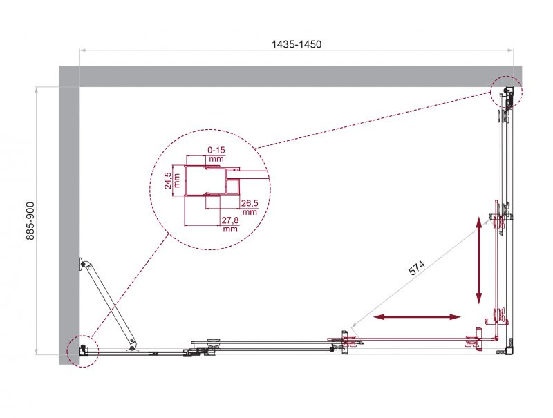 Душевой уголок без поддона хром 145x90см Belbagno LUCE-AH-21-145/90-C-Cr