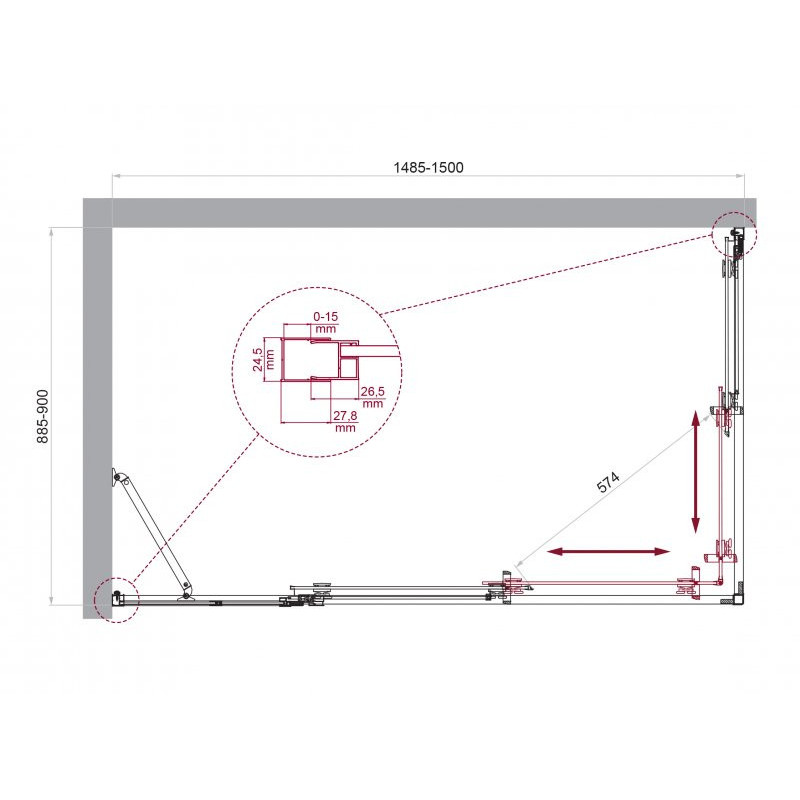 Душевой уголок без поддона хром 150x90см Belbagno LUCE-AH-21-150/90-C-Cr