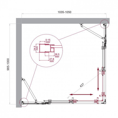Душевой уголок без поддона хром 105x100см Belbagno LUCE-AH-22-105/100-C-Cr