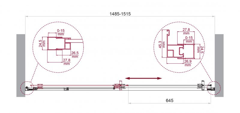 Душевая дверь профиль хром прозрачное стекло 150x195см Belbagno LUCE-BF-1-150-C-Cr