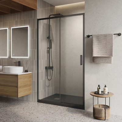 Душевая дверь профиль черный прозрачное стекло 120x195см Belbagno LUCE-BF-1-120-C-NERO