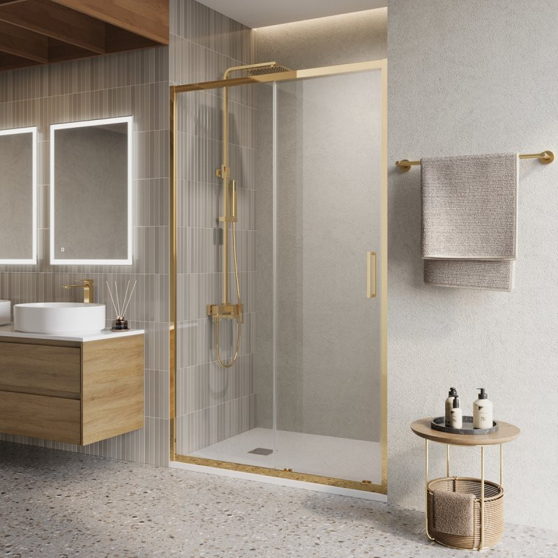 Душевая дверь профиль золото прозрачное стекло 120x195см Belbagno LUCE-BF-1-120-C-ORO