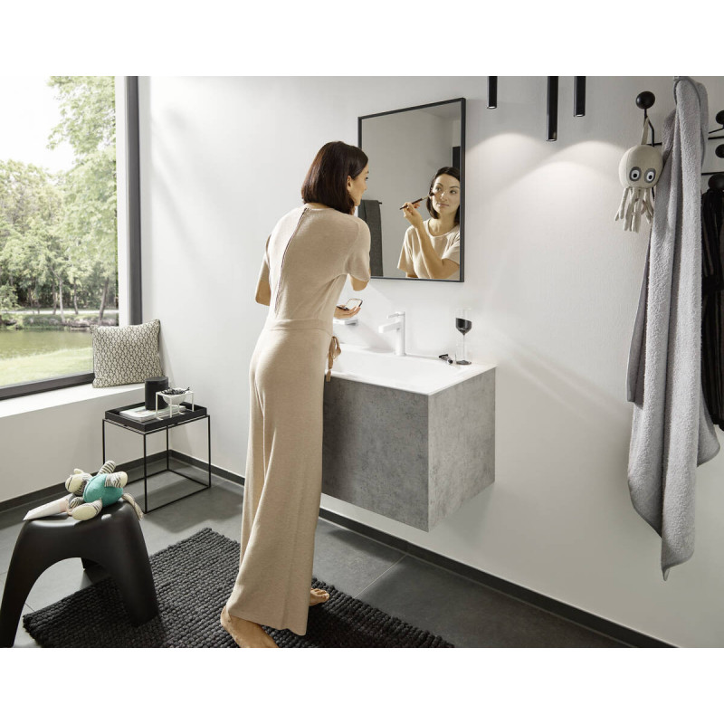 Смеситель для раковины Hansgrohe Finoris 110 с донным клапаном PushOpen матовый белый