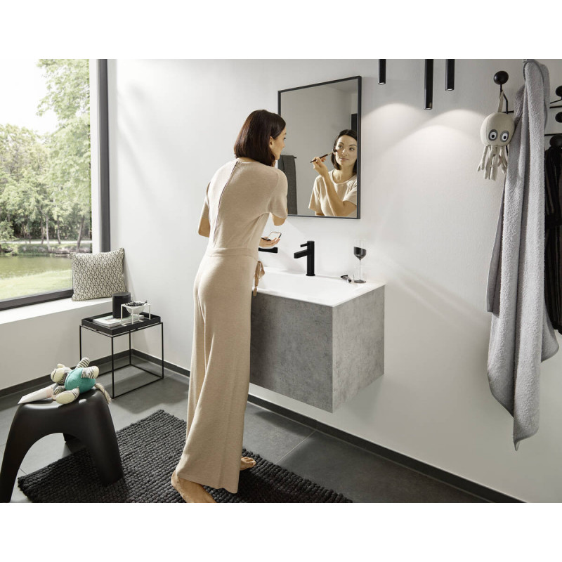 Смеситель для раковины Hansgrohe Finoris 110 с донным клапаном PushOpen матовый черный