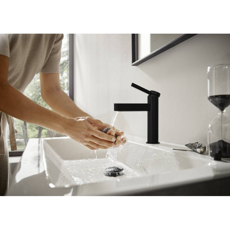 Смеситель для раковины Hansgrohe Finoris 110 с донным клапаном PushOpen матовый черный