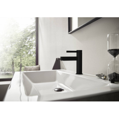 Смеситель для раковины Hansgrohe Finoris 110 с донным клапаном PushOpen матовый черный