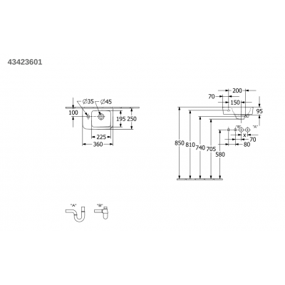Рукомойник Villeroy&Boch O.novo 360x250x145мм с переливом, Альпийский белый