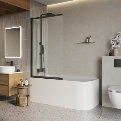 Душевая шторка профиль черный прозрачное стекло 80x145см Belbagno LUCE-VF-11-80/145-C-NERO