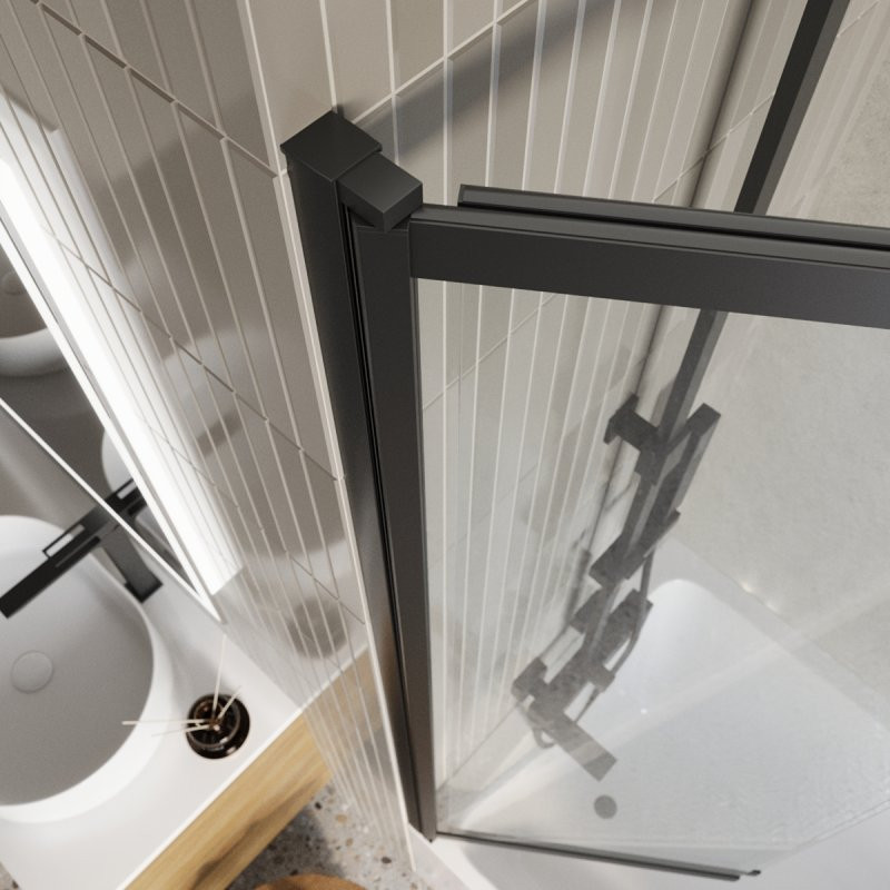 Душевая шторка профиль черный прозрачное стекло 80x145см Belbagno LUCE-VF-11-80/145-C-NERO