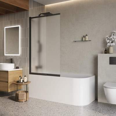 Душевая шторка профиль черный матовое стекло 90x145см Belbagno LUCE-VF-11-90/145-P-NERO