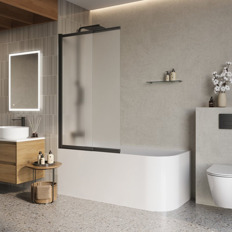 Душевая шторка профиль черный матовое стекло 90x145см Belbagno LUCE-VF-11-90/145-P-NERO