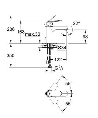 Смеситель для раковины однорычажный M-Size, EUROSMART Cosmopolitan, GROHE 23326000
