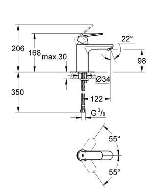 Смеситель для раковины однорычажный M-Size, EUROSMART Cosmopolitan, GROHE 23327000