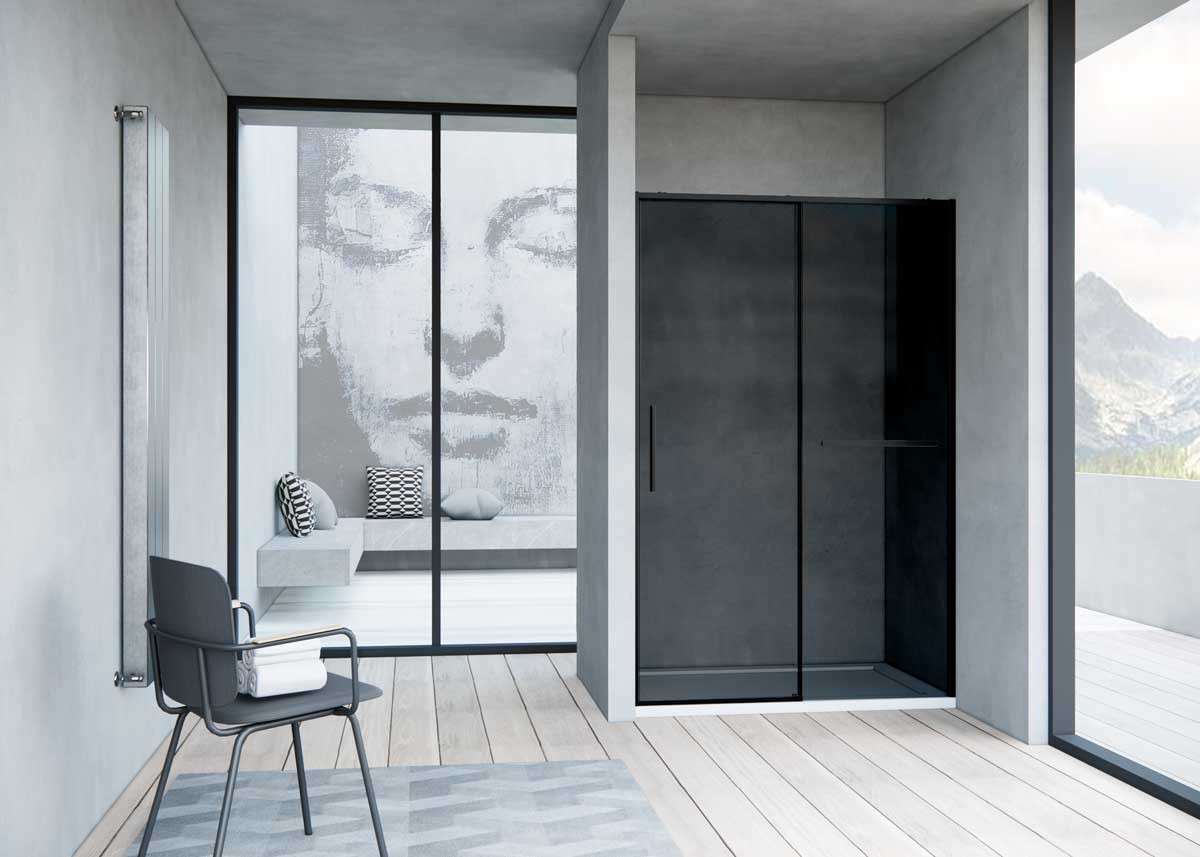 Душевая дверь профиль черный тонированное стекло 120x200см Vincea Slim Soft VDS-1SS120CGB