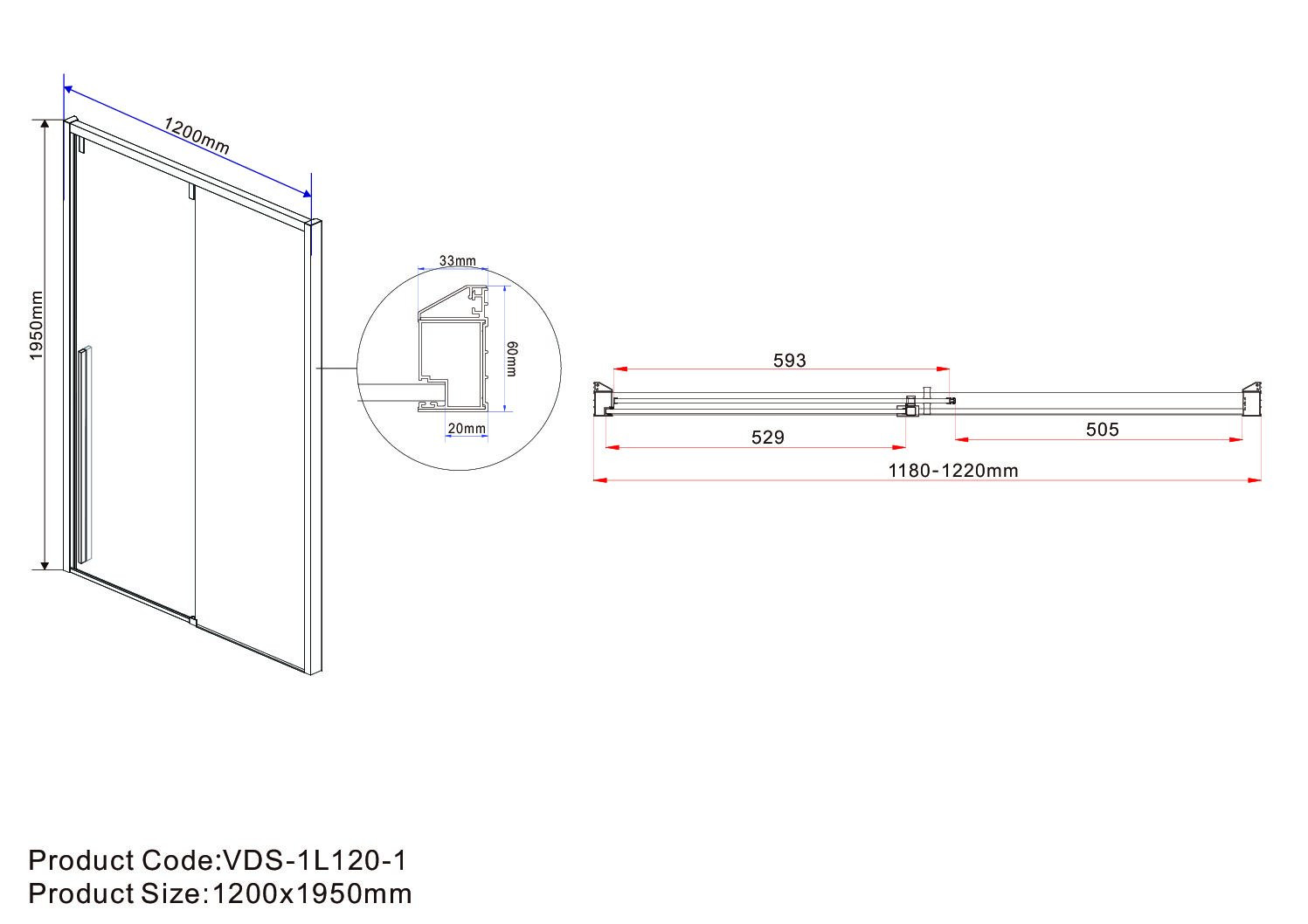 Душевая дверь профиль черный тонированное стекло 120x195см Vincea Lugano VDS-1L120CGB-1