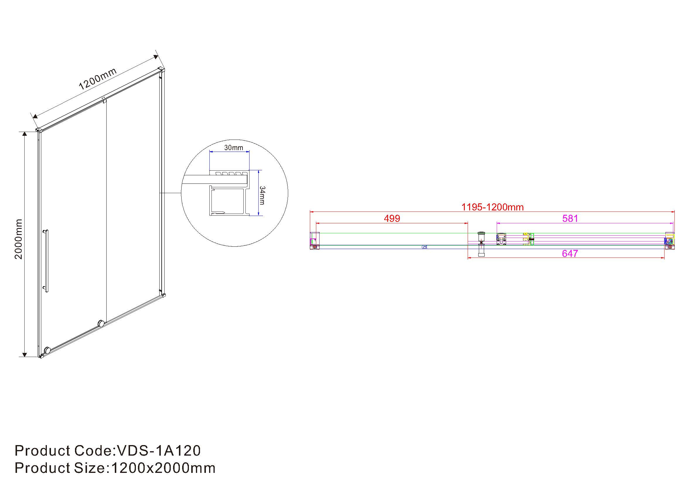 Душевая дверь профиль черный прозрачное стекло 120x200см Vincea Arno VPS-1A120CLB