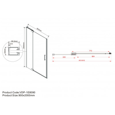 Душевая дверь профиль хром тонированное стекло 80x200см Vincea Extra VDP-1E8090CG