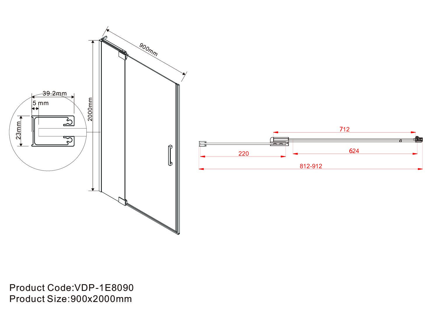 Душевая дверь профиль хром тонированное стекло 80x200см Vincea Extra VDP-1E8090CG