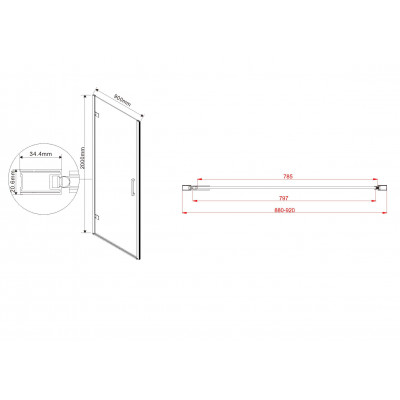 Душевая дверь профиль черный тонированное стекло 90x200см Vincea Flex VDP-1F900CGB